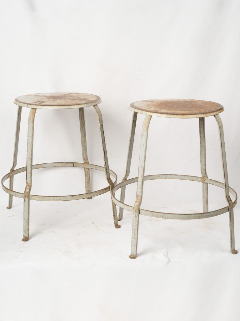 Pair of Vintage French Industrial Iron Stools, image size:768x1024