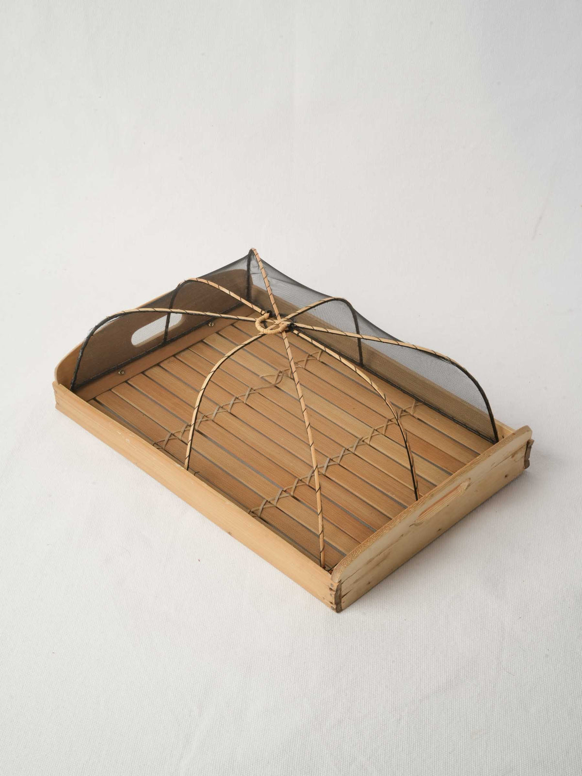 Vintage French Woden Tray with Mesh Lid