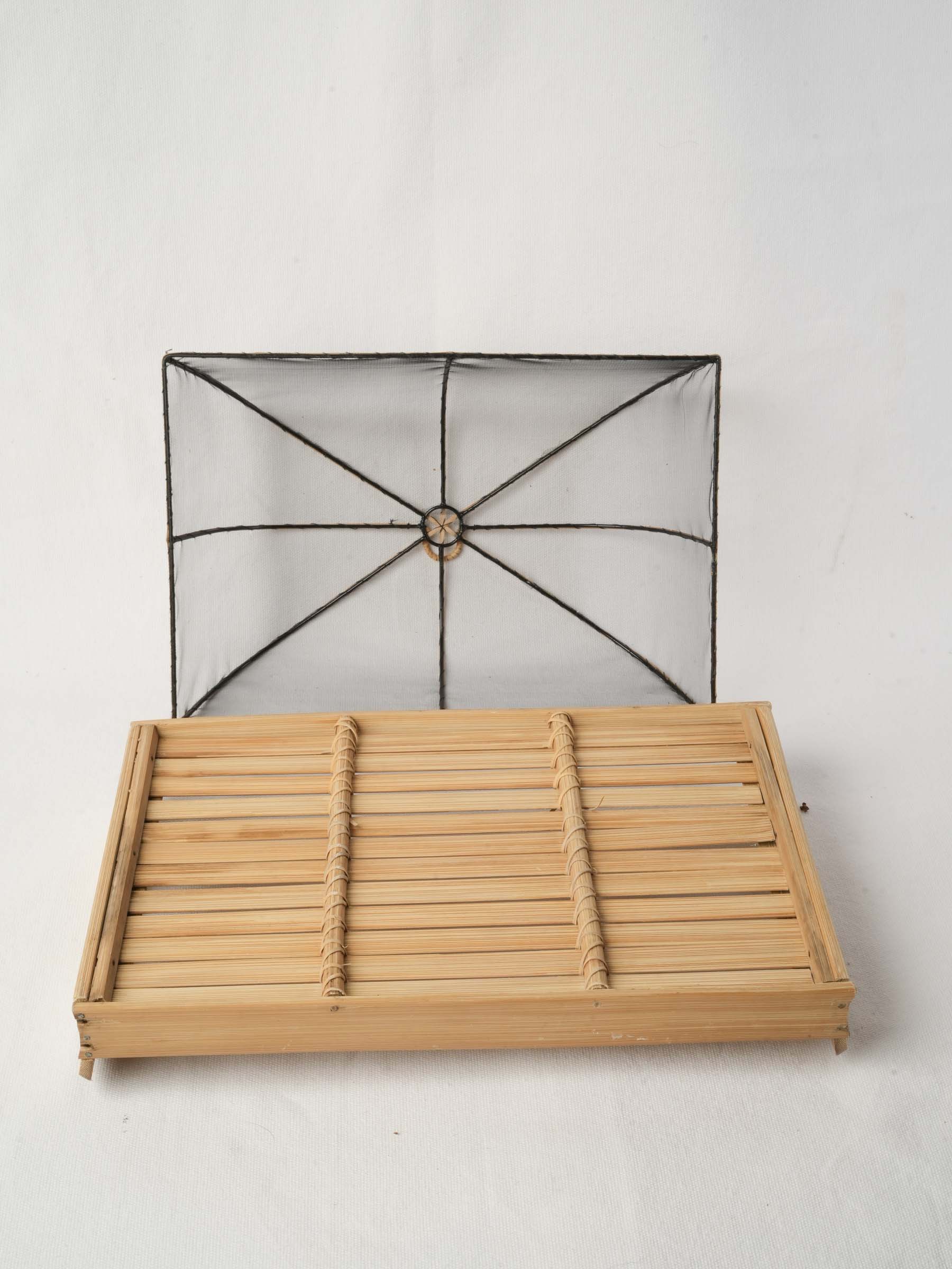 Vintage French Woden Tray with Mesh Lid