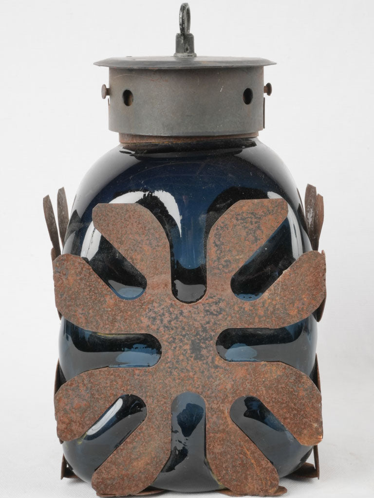Rustic patina-finished indoor lantern