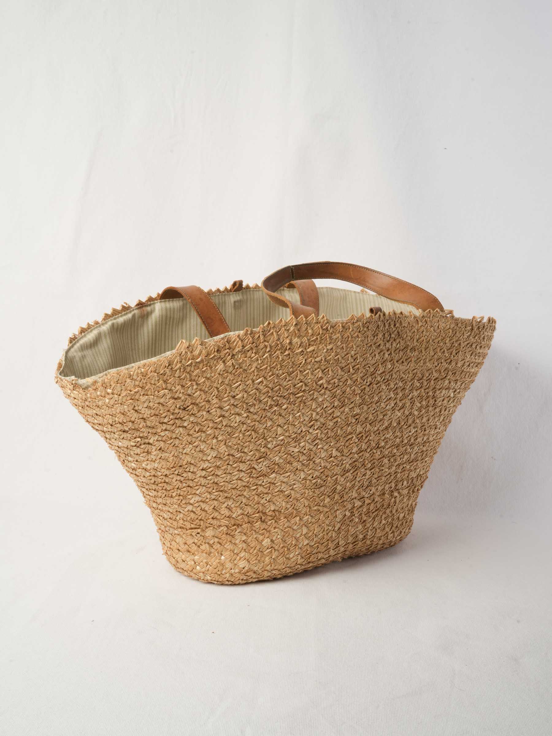 Large Natural Raffia Market Bag With Leather Handles - 28¾"