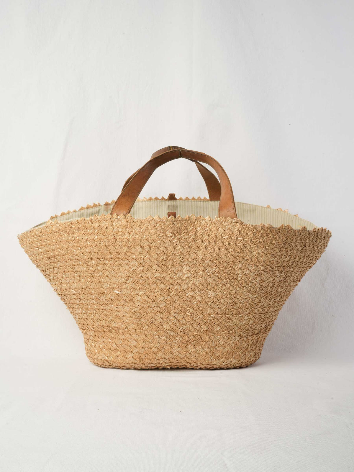 Large Natural Raffia Market Bag With Leather Handles - 28¾"
