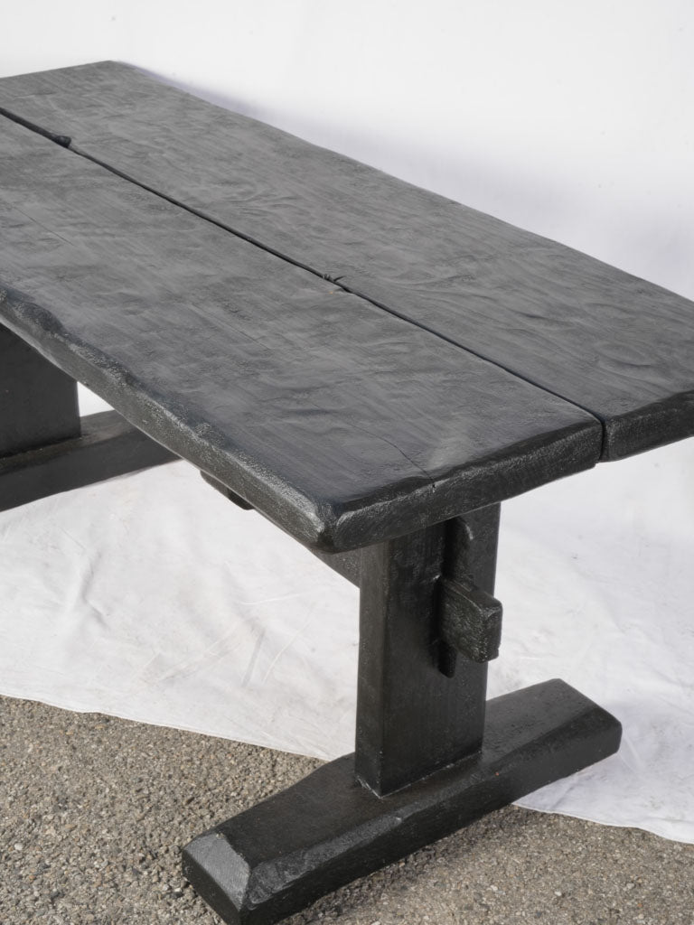 Vintage Alpine Restaurant Trestle Dining Table in Black-Painted Timber - 70¾"
