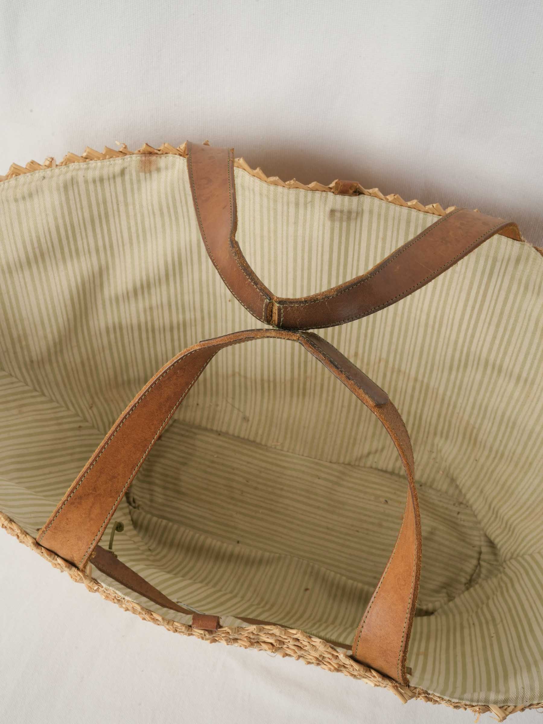 Large Natural Raffia Market Bag With Leather Handles - 28¾"