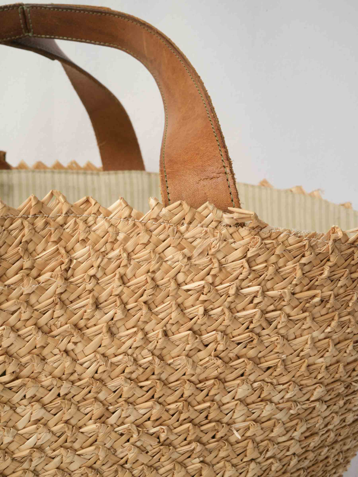 Large Natural Raffia Market Bag With Leather Handles - 28¾"