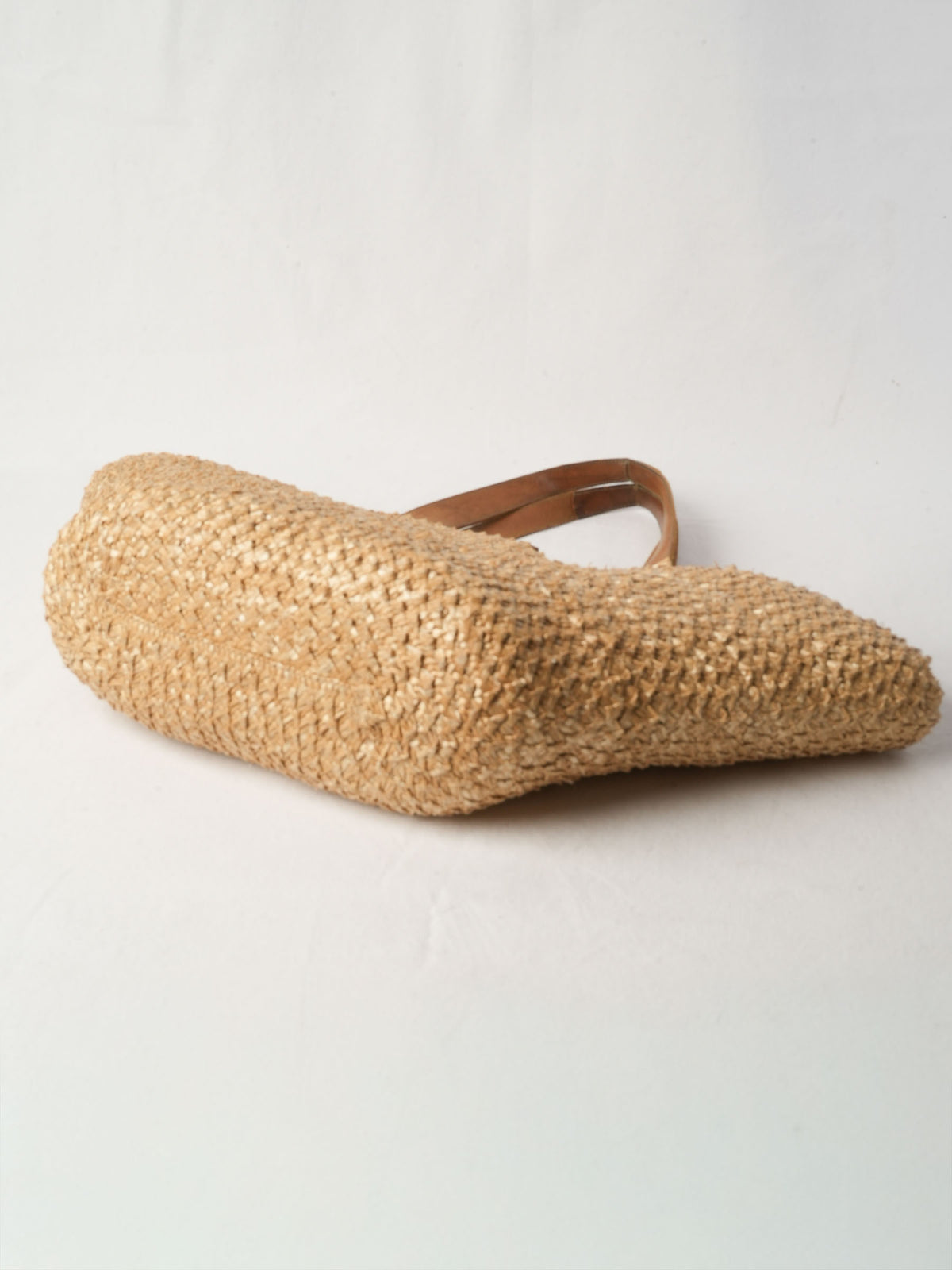 Large Natural Raffia Market Bag With Leather Handles - 28¾"