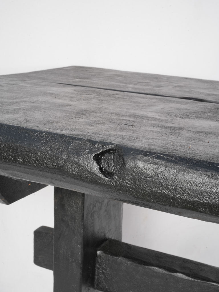 Vintage Alpine Restaurant Trestle Dining Table in Black-Painted Timber - 70¾"