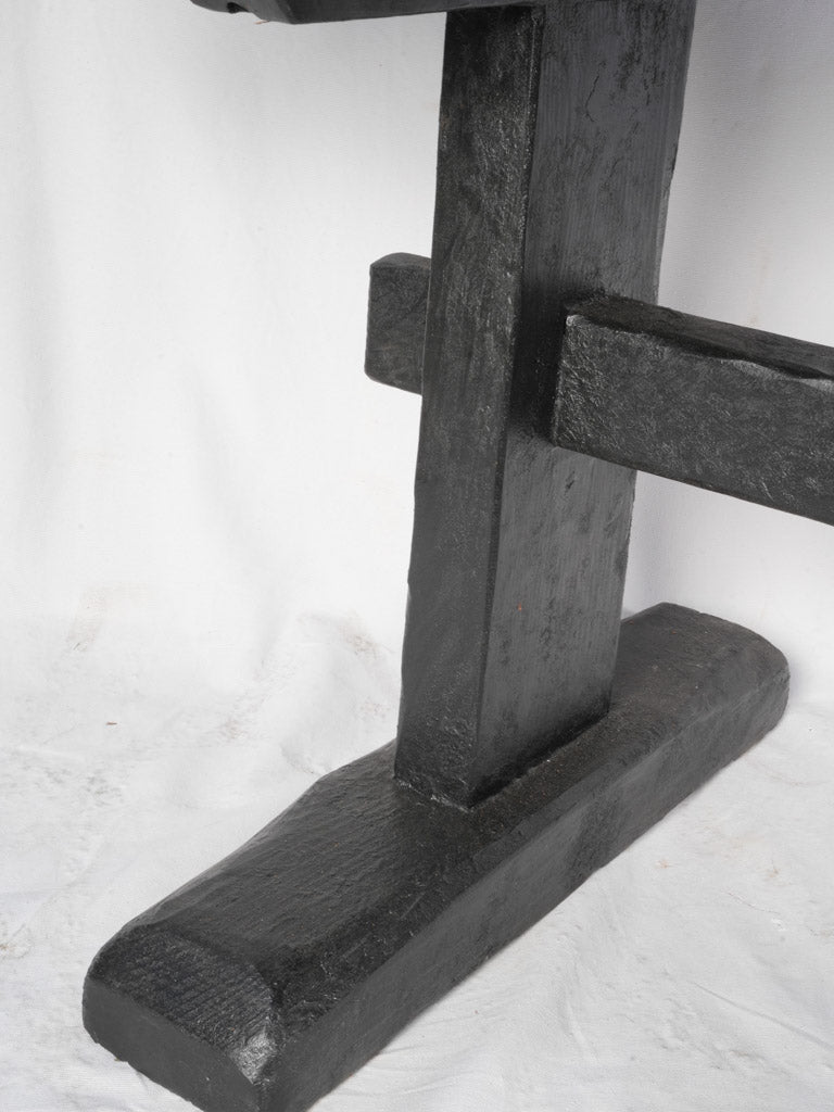 Vintage Alpine Restaurant Trestle Dining Table in Black-Painted Timber - 70¾"