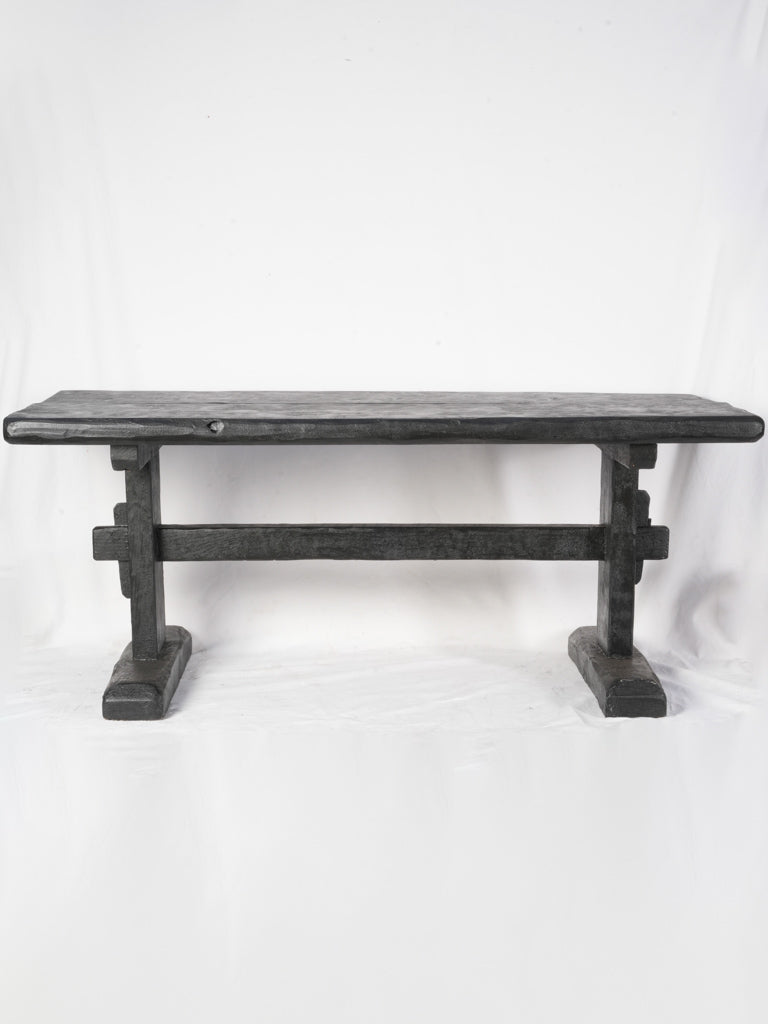 Vintage Alpine Restaurant Trestle Dining Table in Black-Painted Timber - 70¾"