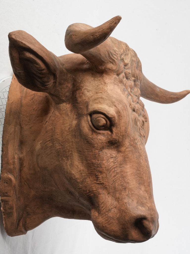 Intricate patina bull sculpture piece