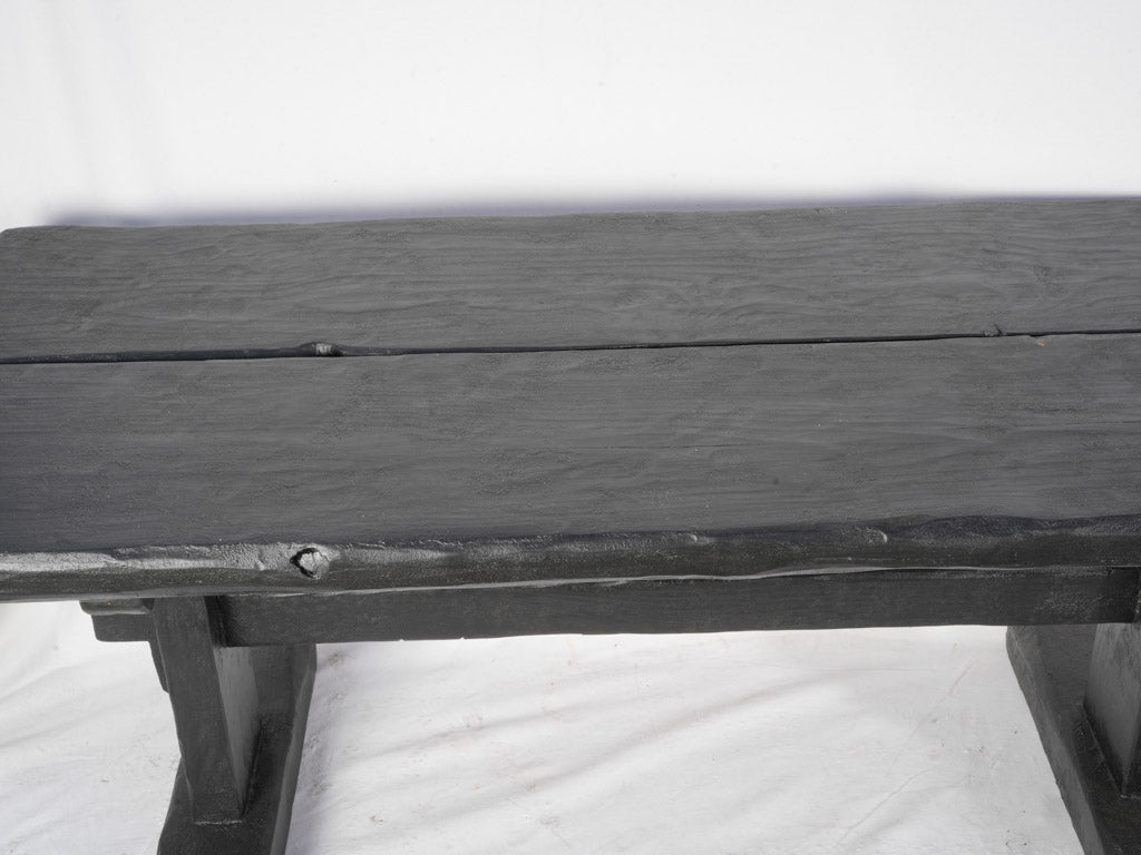 Vintage Alpine Restaurant Trestle Dining Table in Black-Painted Timber - 70¾"