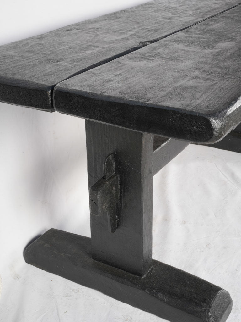 Vintage Alpine Restaurant Trestle Dining Table in Black-Painted Timber - 70¾"