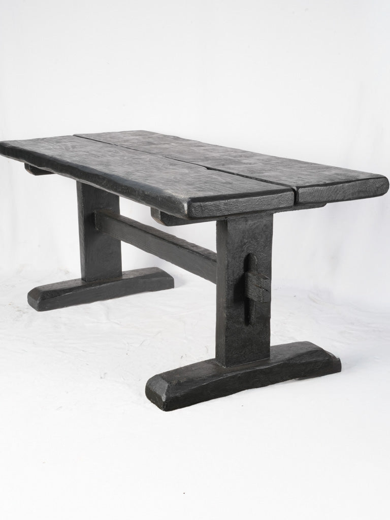 Vintage Alpine Restaurant Trestle Dining Table in Black-Painted Timber - 70¾"
