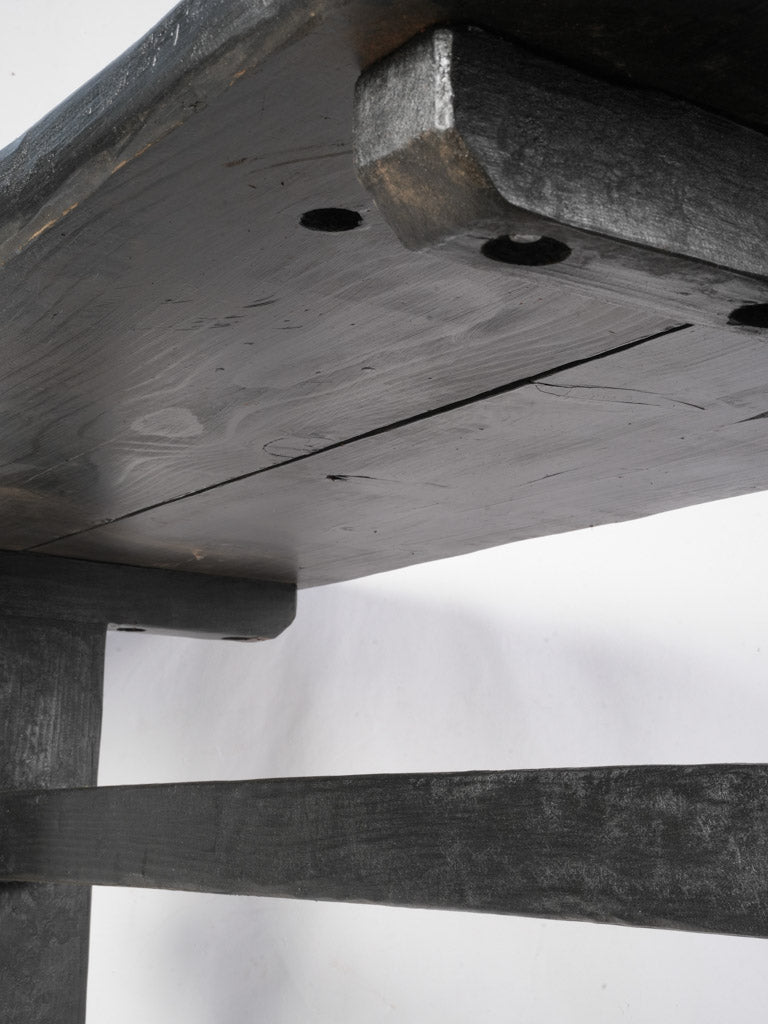 Vintage Alpine Restaurant Trestle Dining Table in Black-Painted Timber - 70¾"