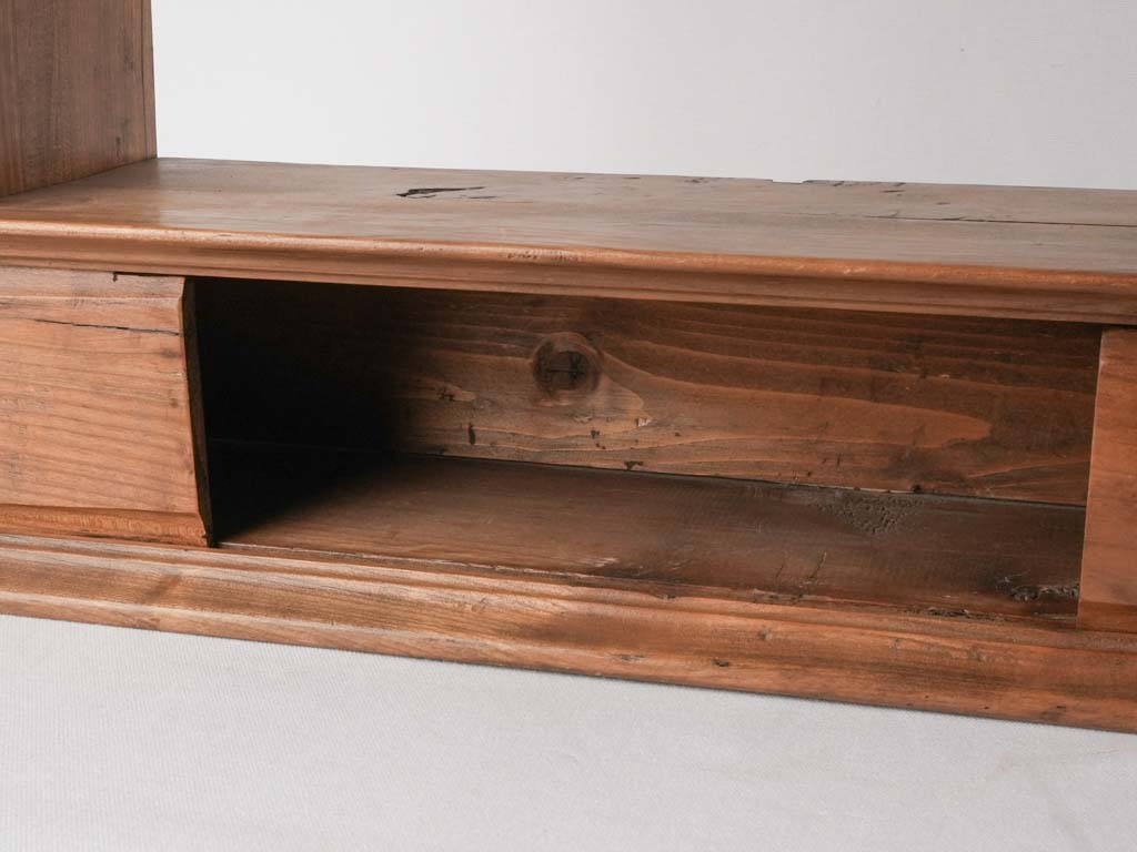 Farmhouse-style pine glass organizer antique