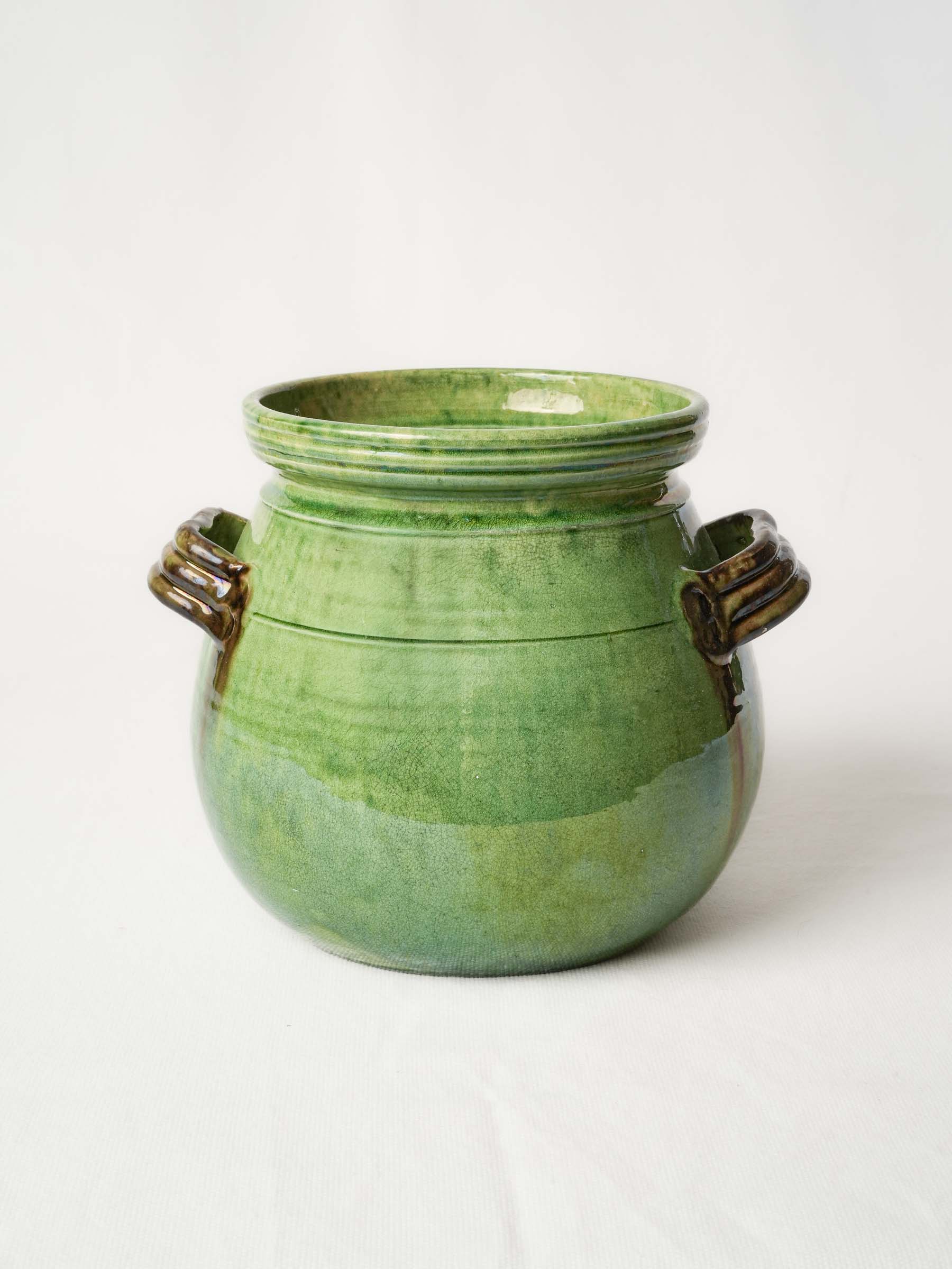 Round-Bellied French Terracotta Pot w/ Green Glaze from Dieulefit 8"