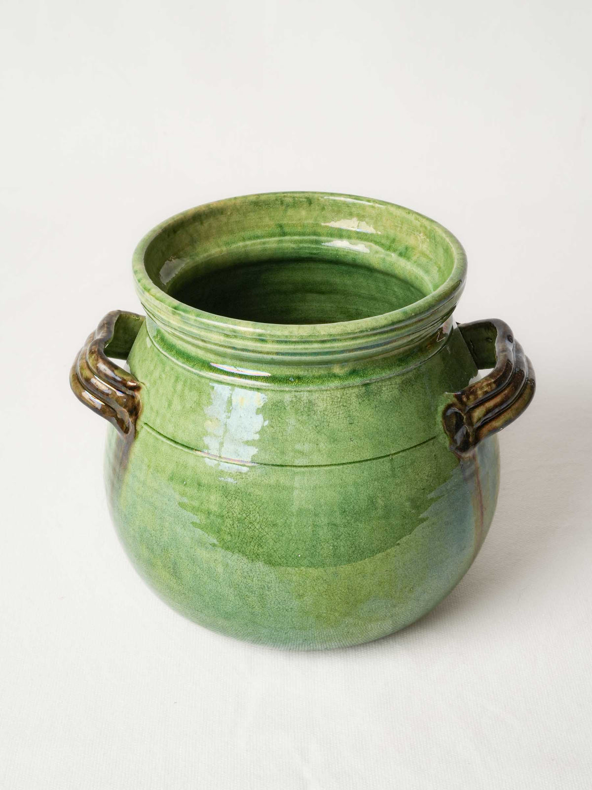 Round-Bellied French Terracotta Pot w/ Green Glaze from Dieulefit 8"