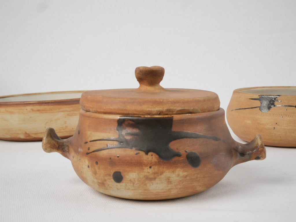 Green-Glazed Tachist Ceramic Dinnerware Ensemble
