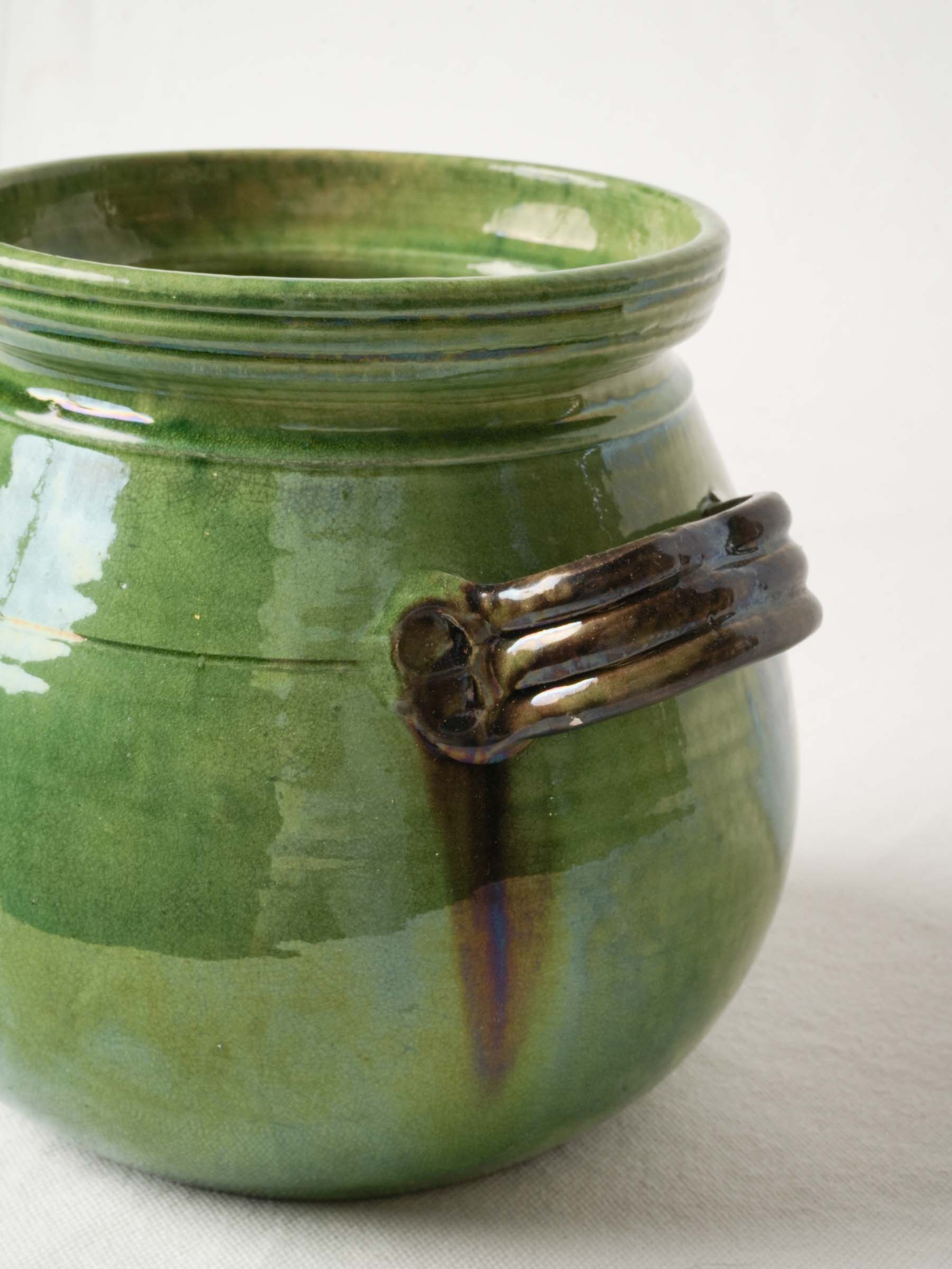 Round-Bellied French Terracotta Pot w/ Green Glaze from Dieulefit 8"