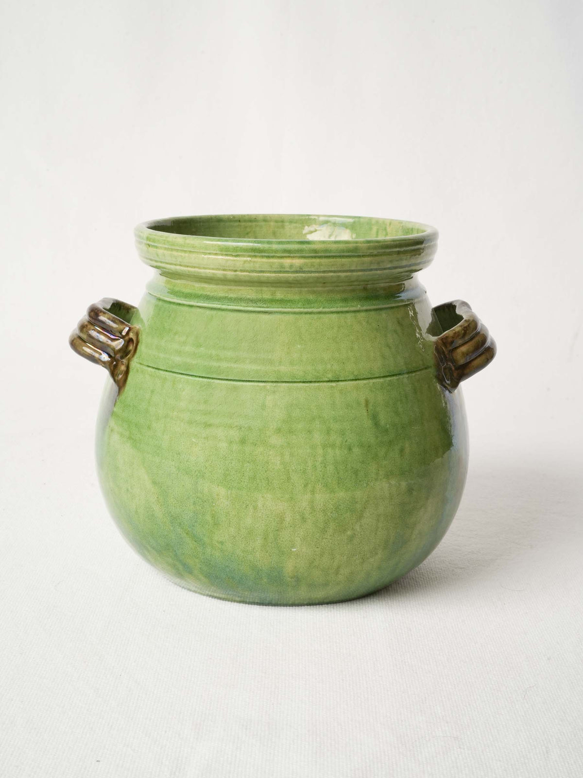 Round-Bellied French Terracotta Pot w/ Green Glaze from Dieulefit 8"