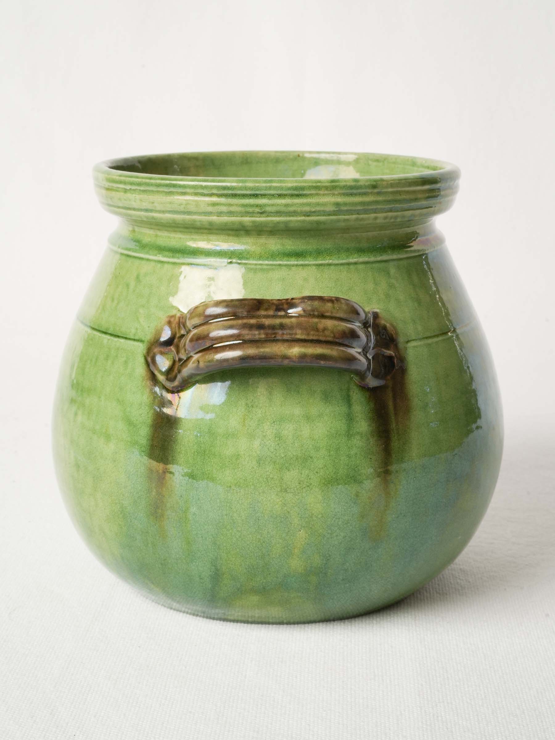 Round-Bellied French Terracotta Pot w/ Green Glaze from Dieulefit 8"