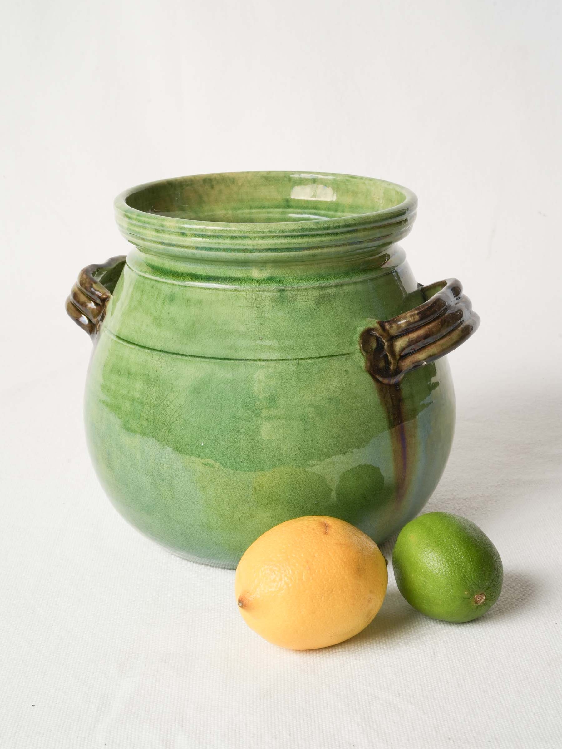 Round-Bellied French Terracotta Pot w/ Green Glaze from Dieulefit 8"