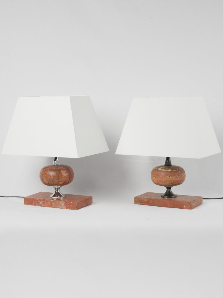 Vintage red travertine table lamps