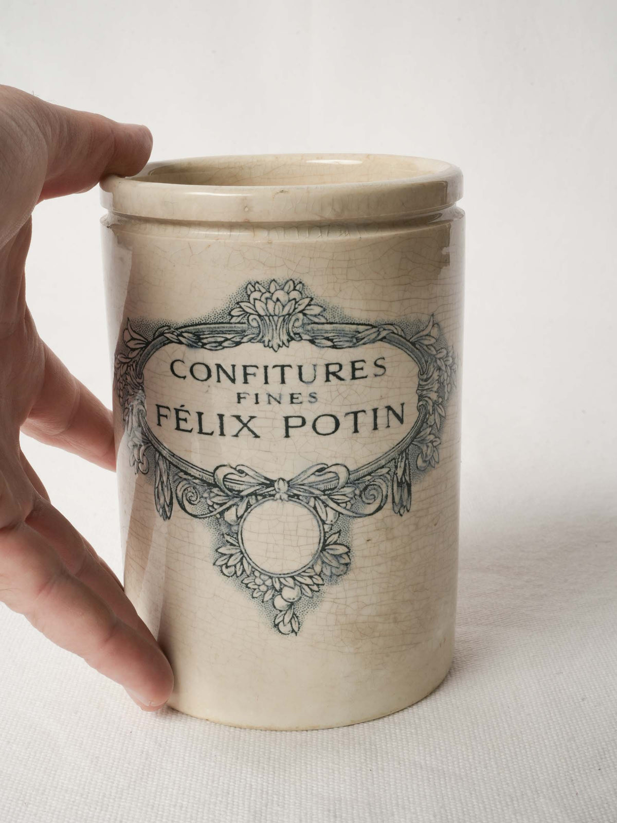 Antique French Faience Jam Jar Félix Potin - Paris 6¼"