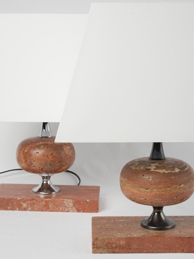 Geometric chrome-accented stone lamps