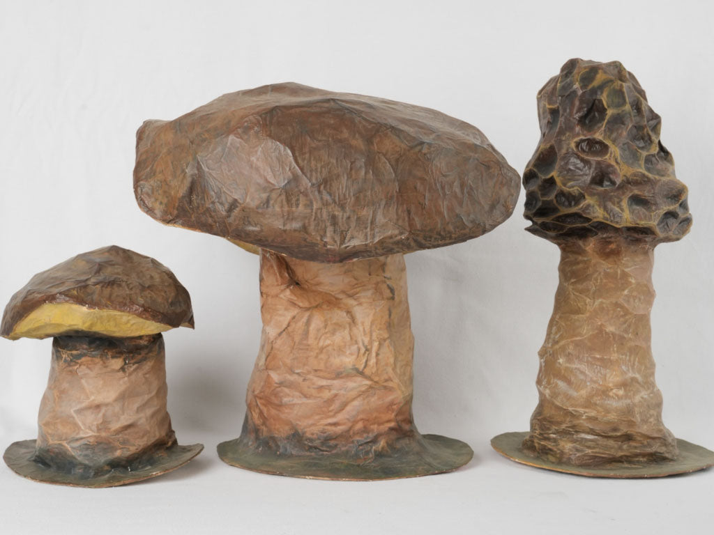 Hand-painted, vintage papier mâché mushroom decor