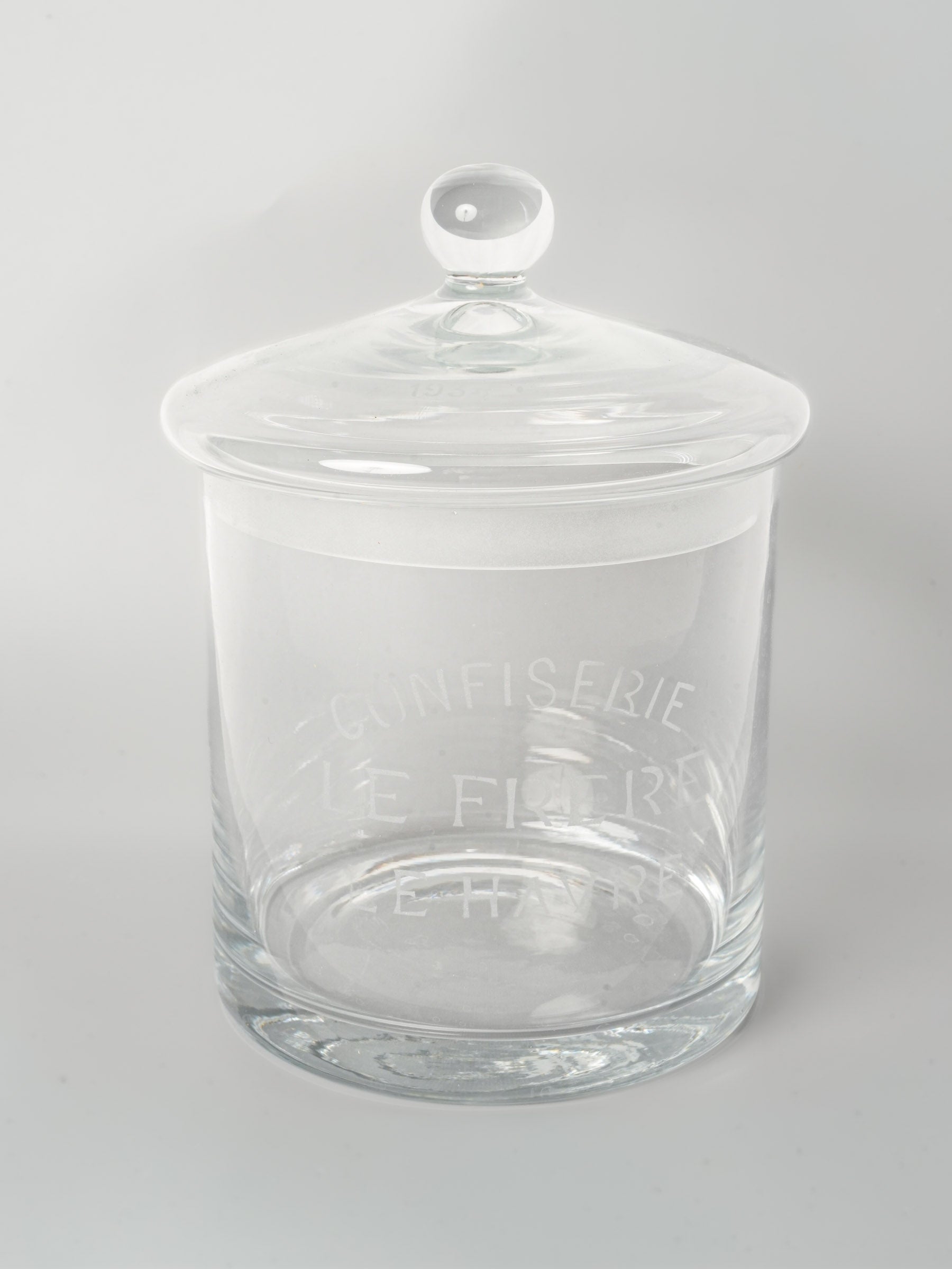 Antique French Glass Candy Jar dated 1934 - 9"