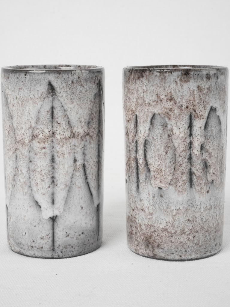 Delightful white-grey speckled glazed mugs