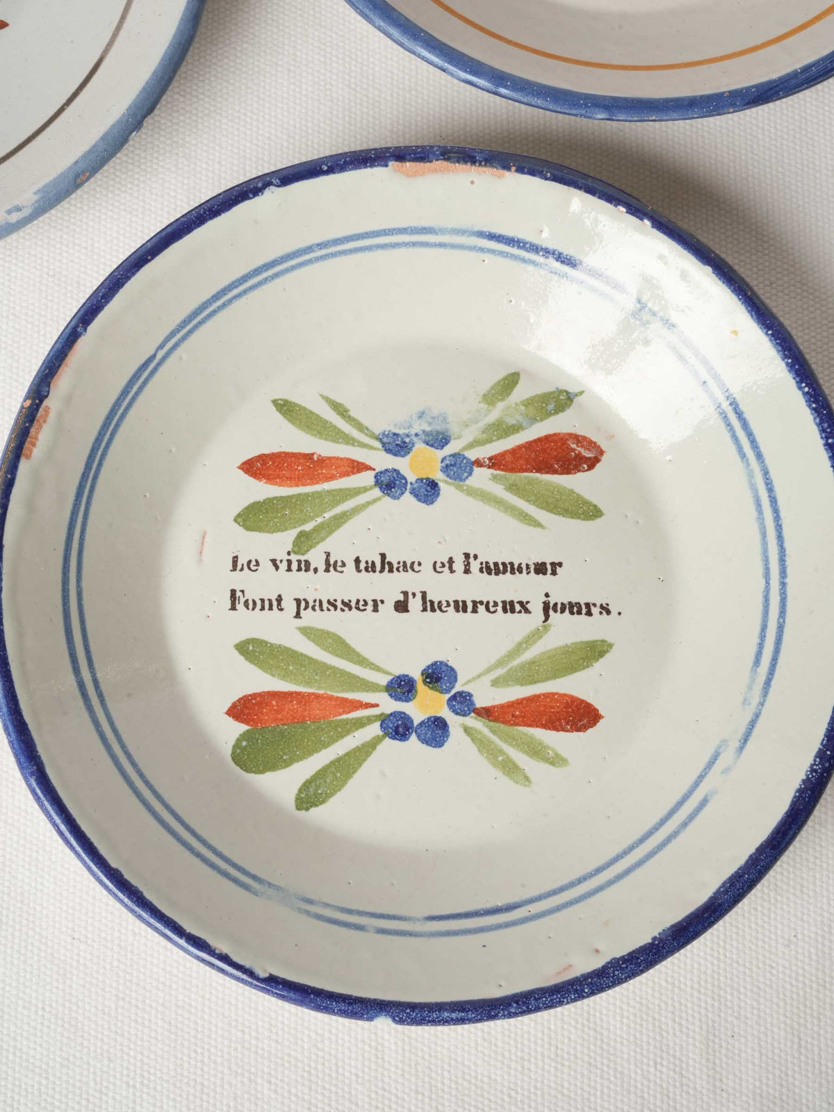 Set of 4 Antique French Hand-Painted Ceramic Dessert Plates 7½"