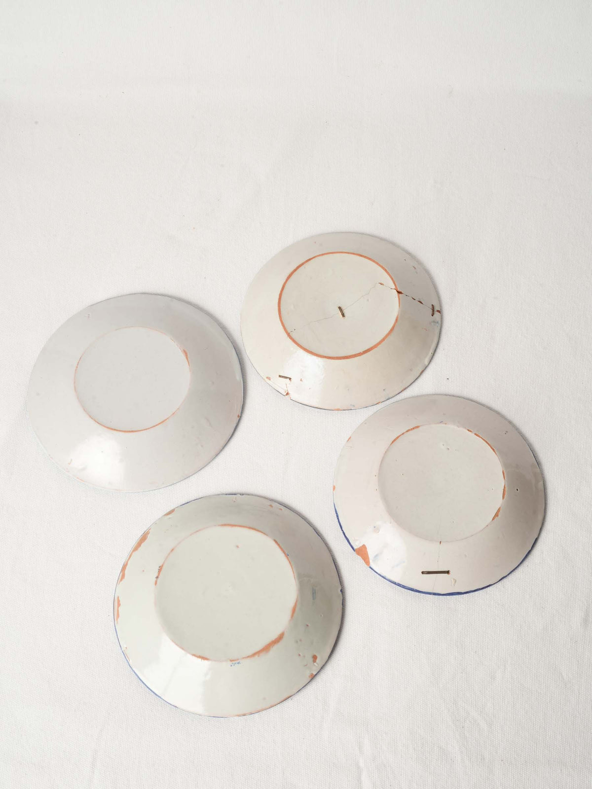 Set of 4 Antique French Hand-Painted Ceramic Dessert Plates 7½"