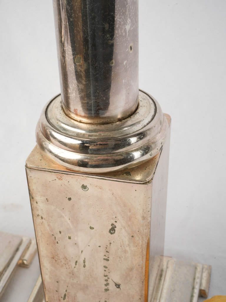 Sophisticated patina silver candle pair