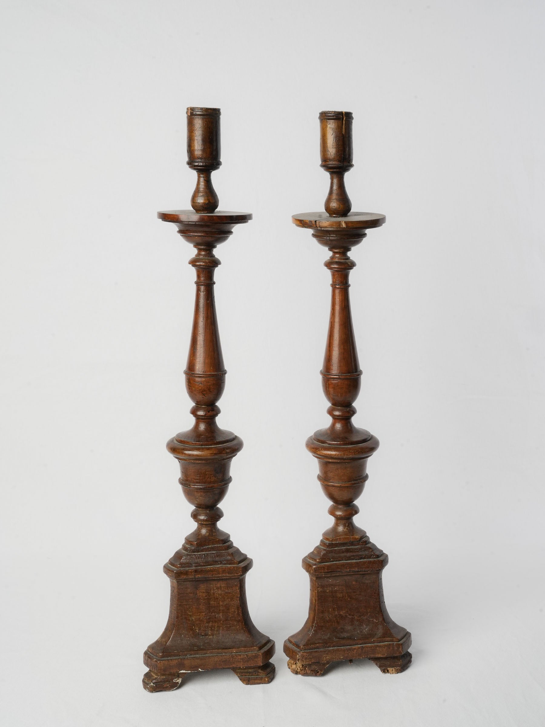 Timeworn Electric-Converted Wooden Candlesticks