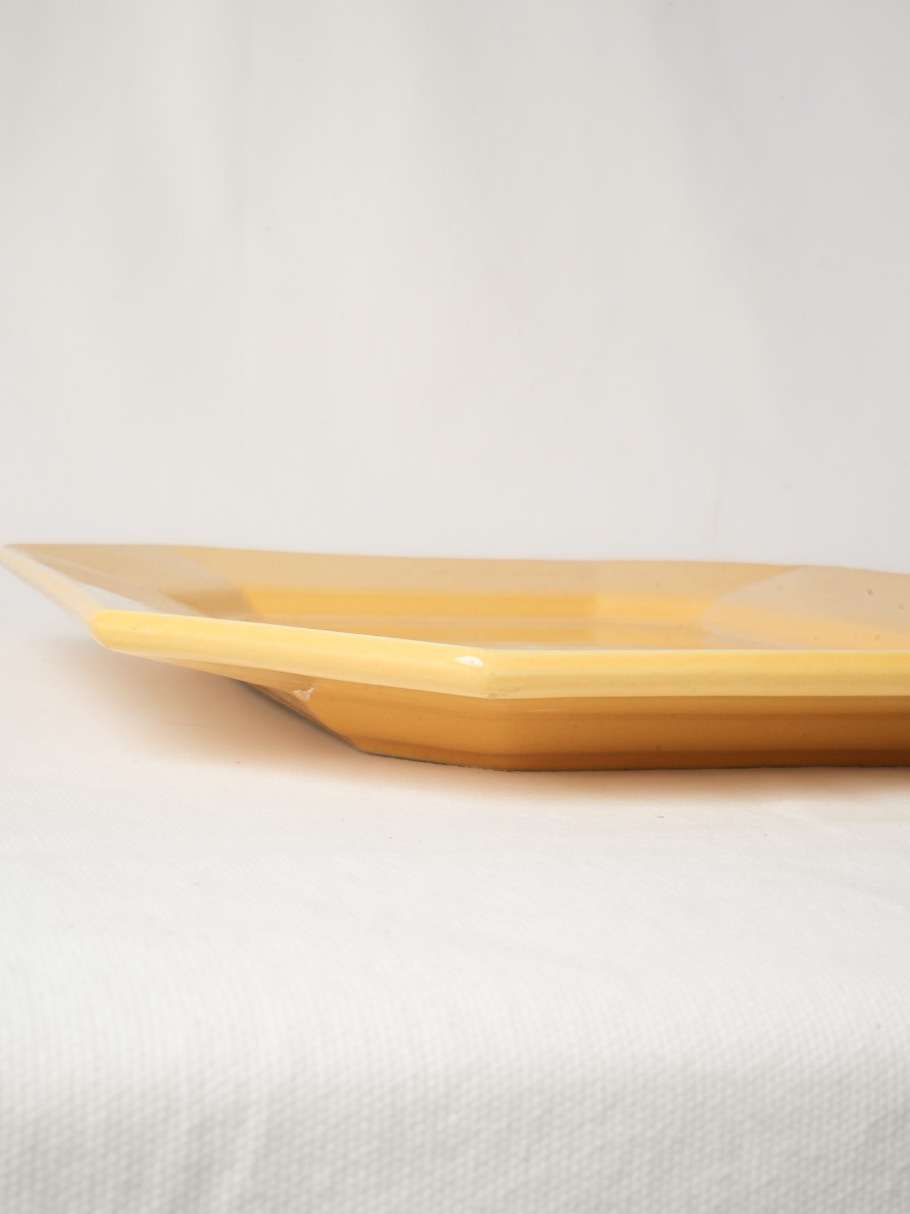 Large French Ochre Glazed Ceramic Serving Platter - Octagonal