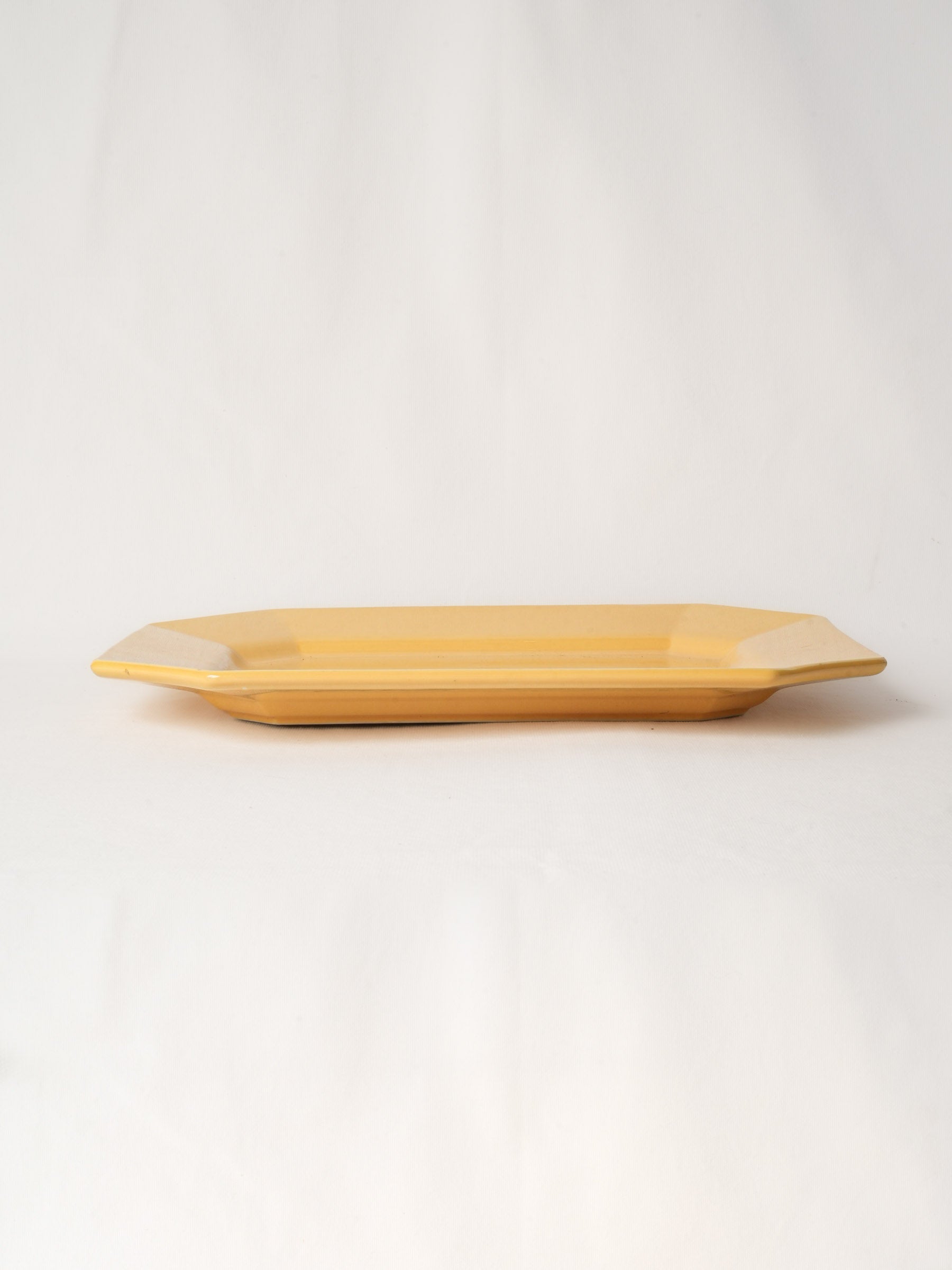 Large French Ochre Glazed Ceramic Serving Platter - Octagonal