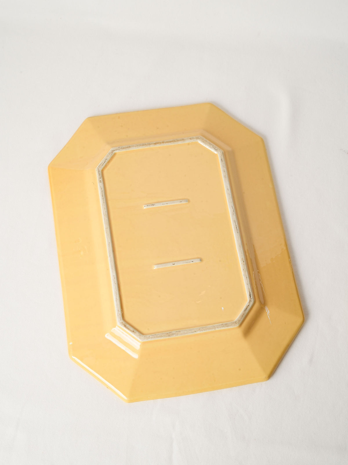 Large French Ochre Glazed Ceramic Serving Platter - Octagonal