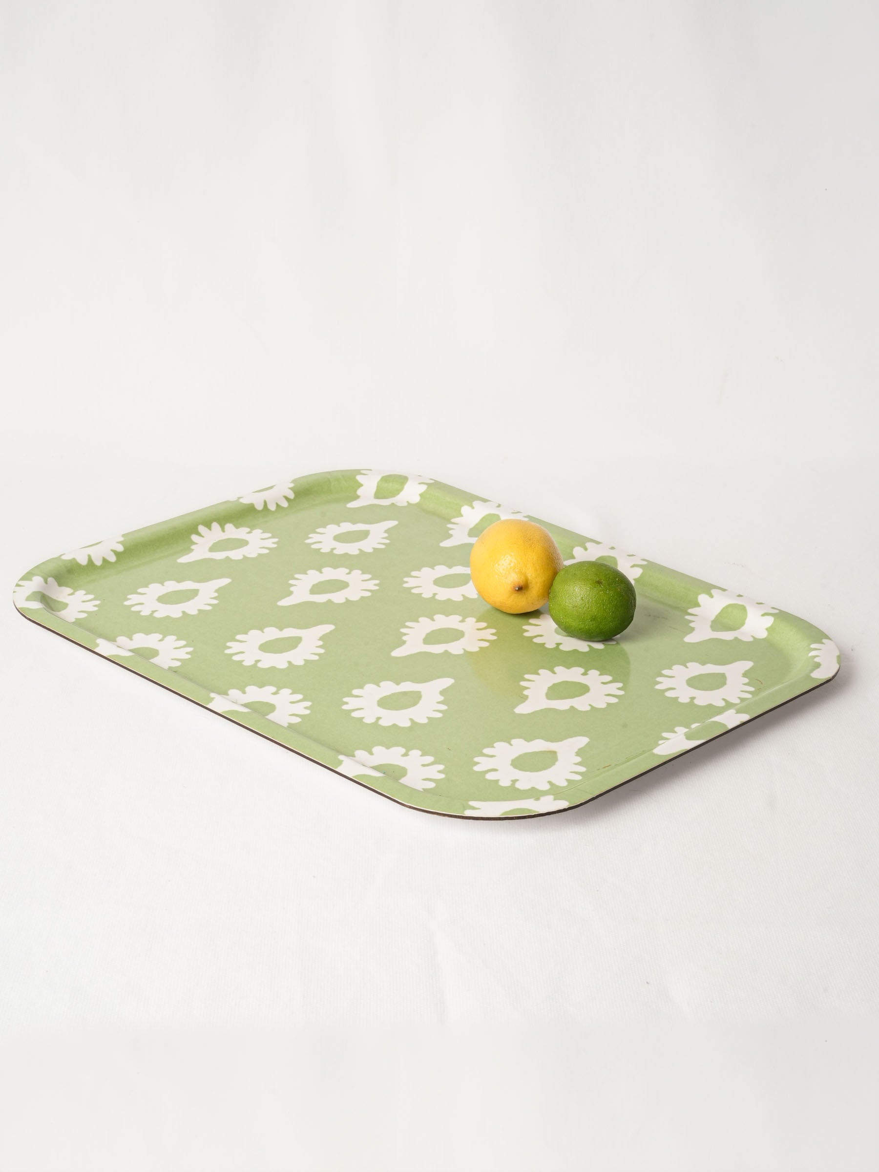 Large Les Olivades Sage Green Melamine Tray w/ White Floral Pattern 19" x 14½"