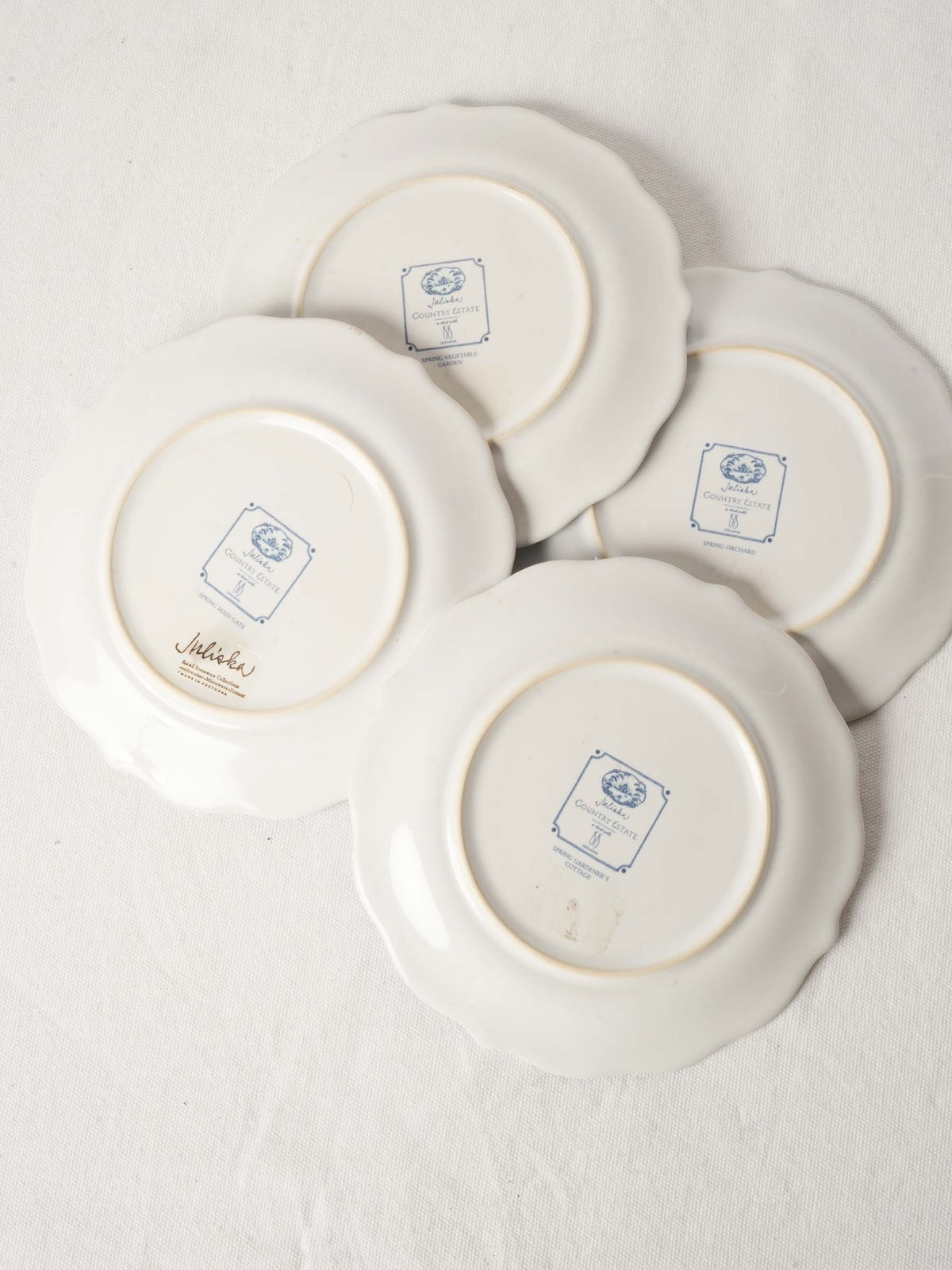 Set of Four Blue and White Dessert Plates 8¾"
