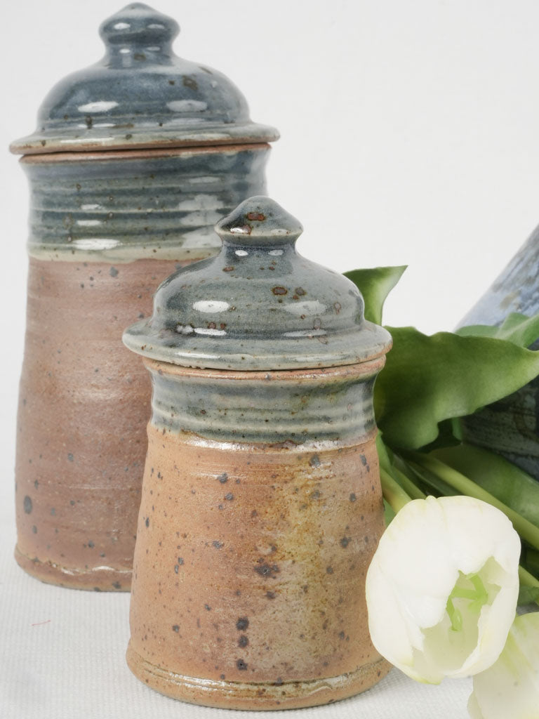 Old French style stoneware lidded canisters