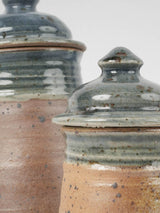 Aged blue French artisan pottery jars