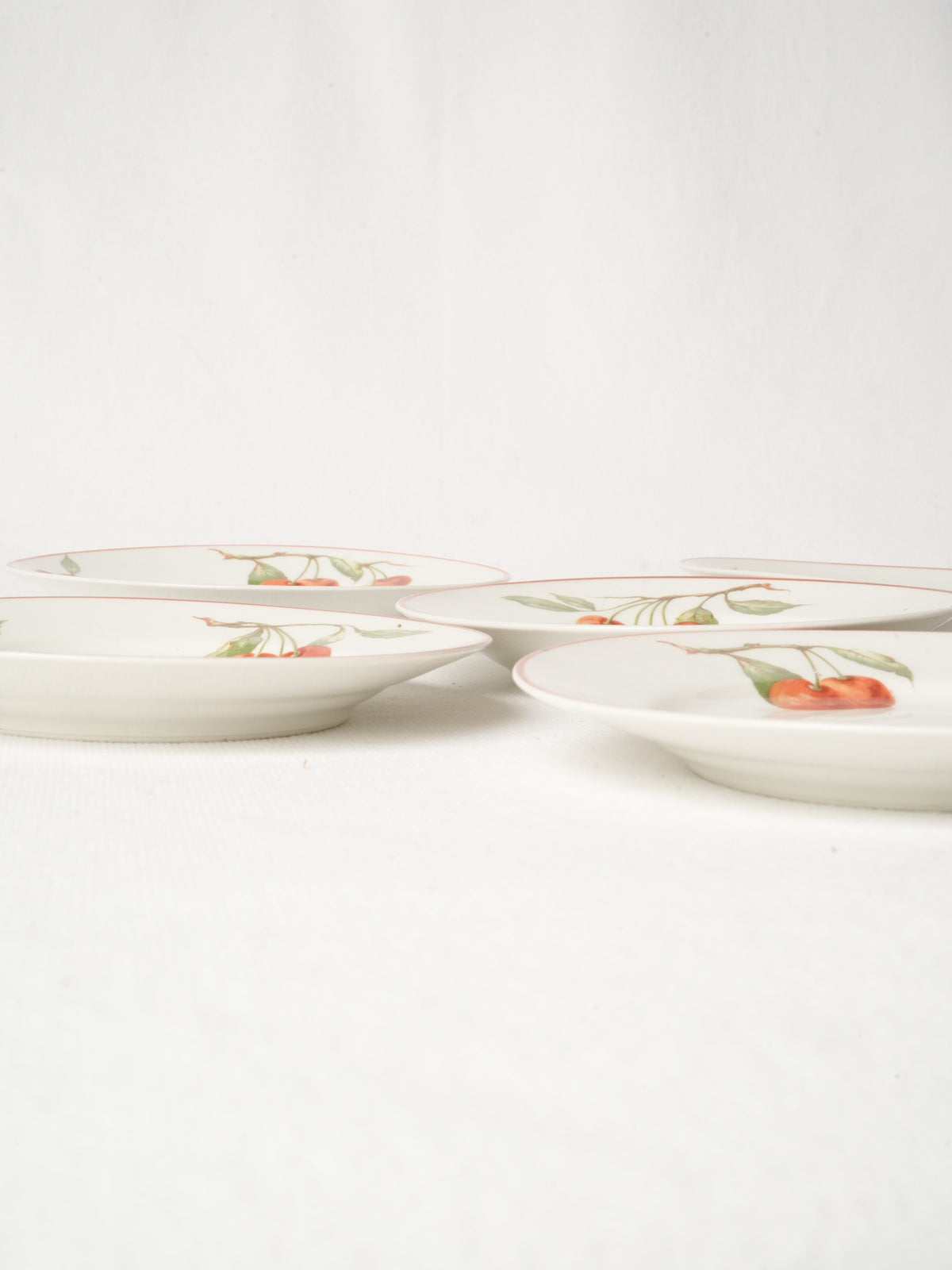 Set of Six Limoges Porcelain Plates Hand-Painted with Cherries - 6¼"