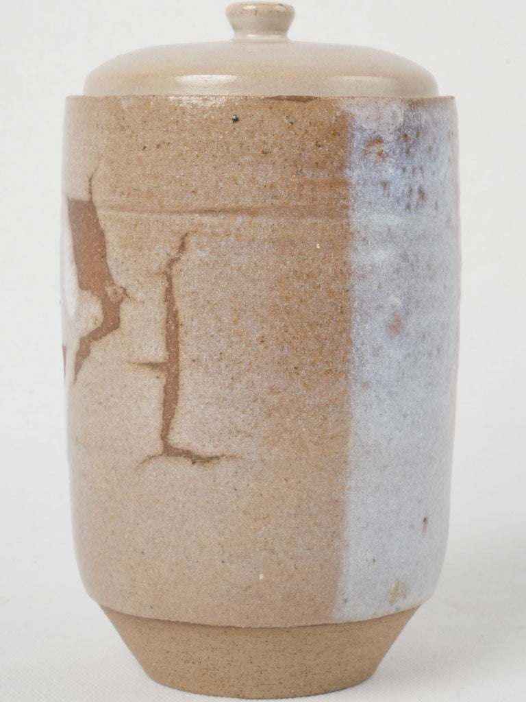 Traditional taupe glazed clay lidded pot