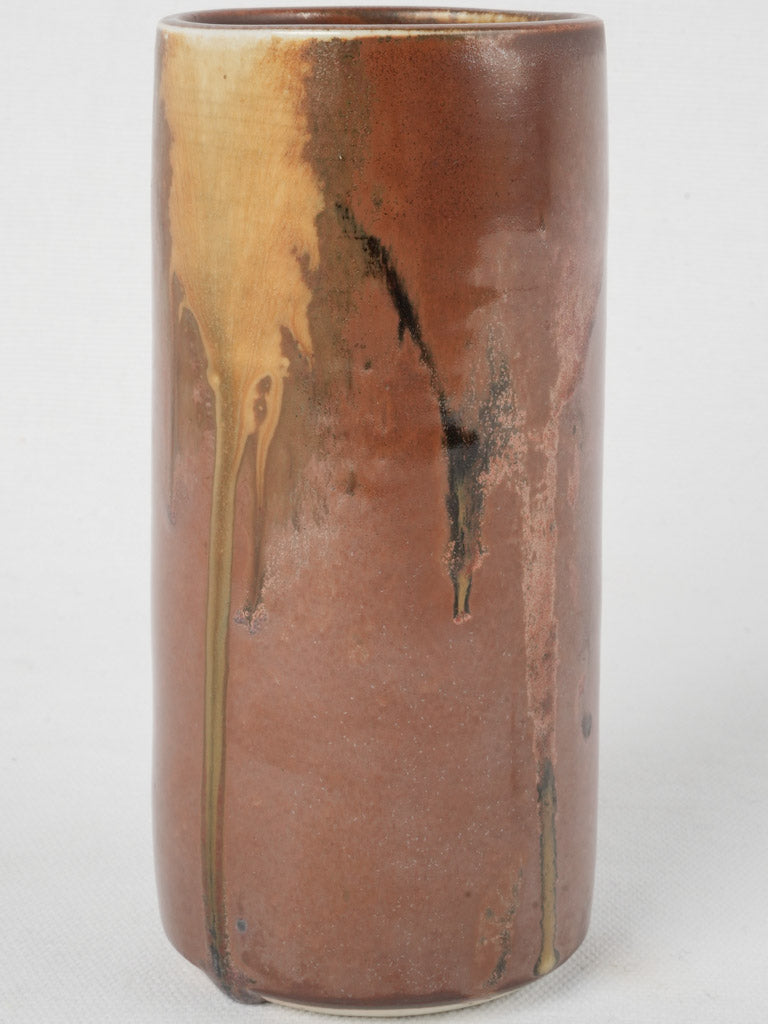 Vintage ochre French ceramic cylinder vase
