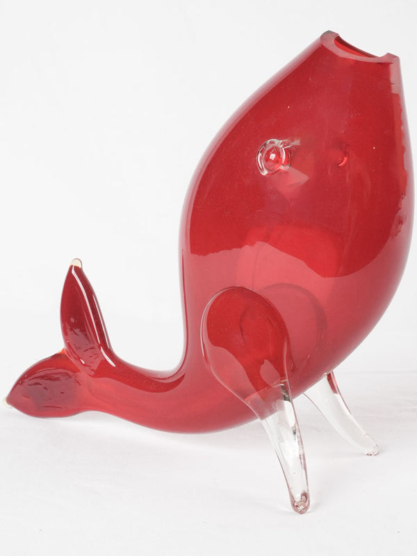 Vintage Murano red glass fish vase