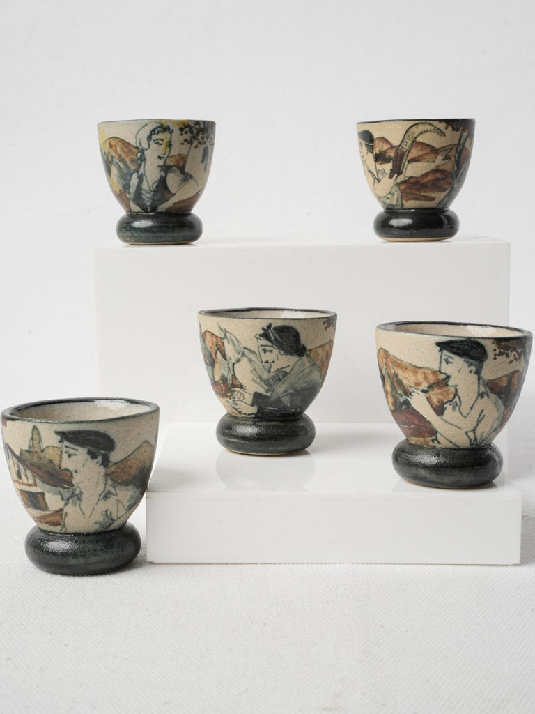 Hand-painted Basque scene egg cups