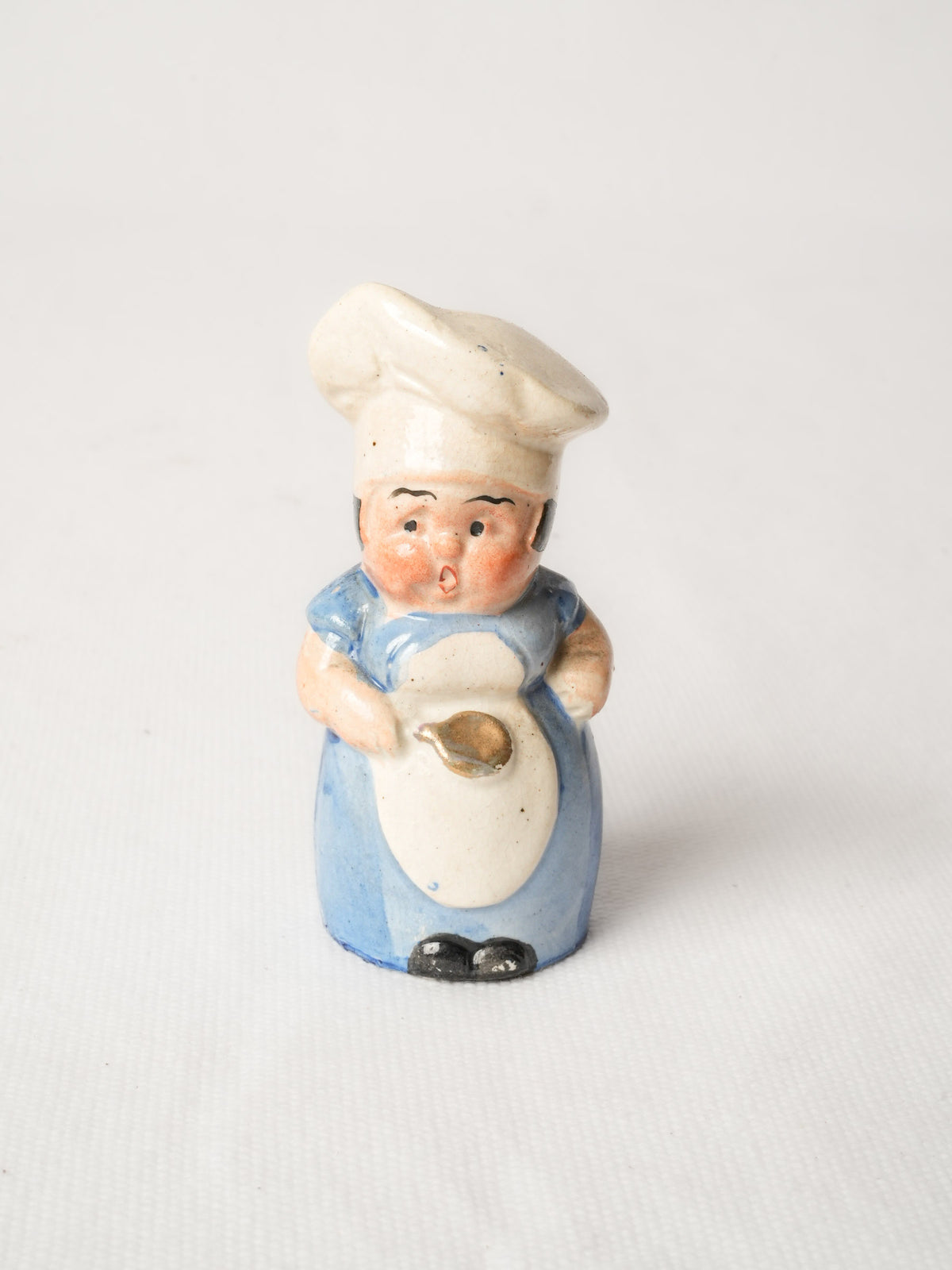 Vintage Ceramic Cook Salt Shaker in Blue Dress & Apron