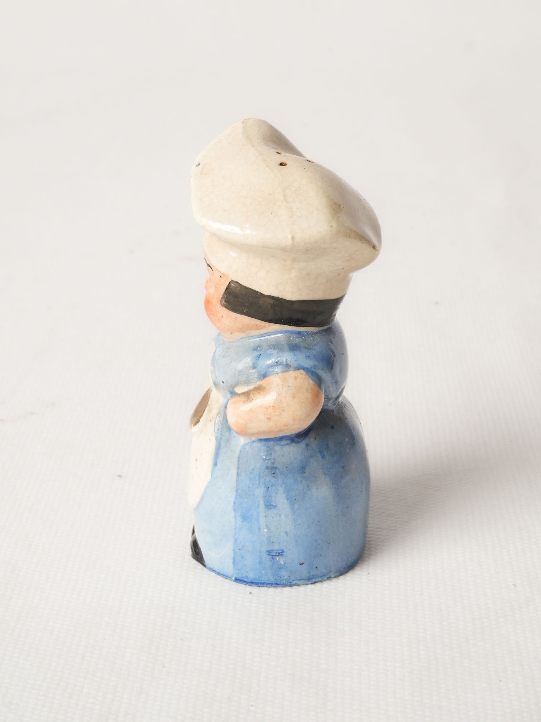 Vintage Ceramic Cook Salt Shaker in Blue Dress & Apron
